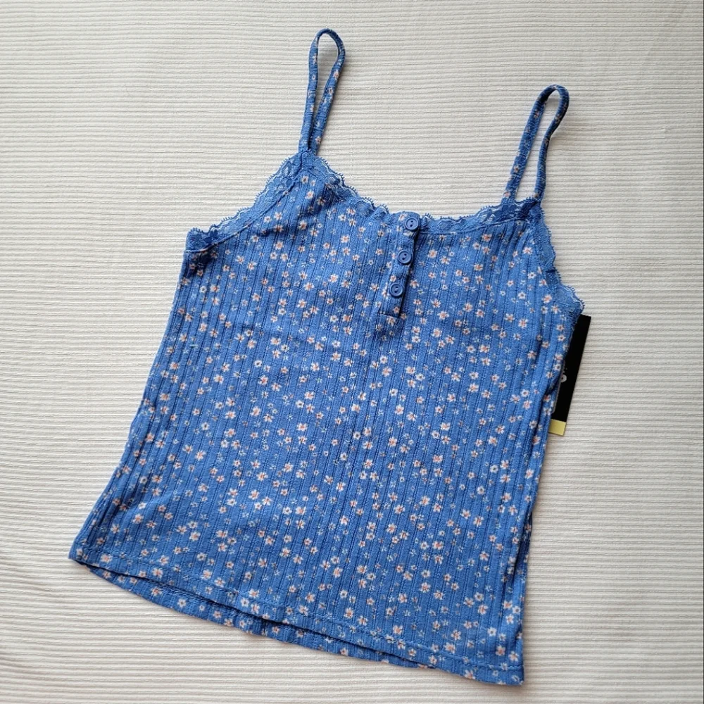 Floral Ribbed Spaghetti Strap Tank Top | Art Class